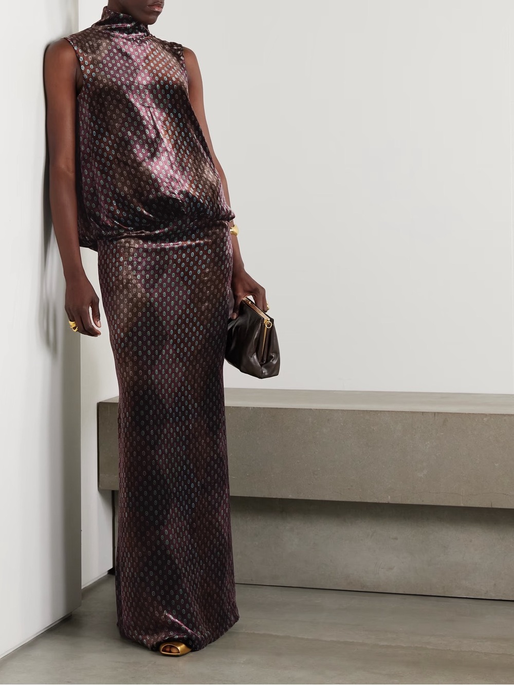 Dries Van Noten Debo Mock-Neck Draped Velvet Maxi Dress